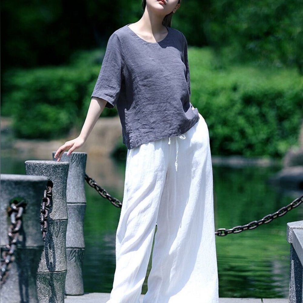 Gray Linen Top